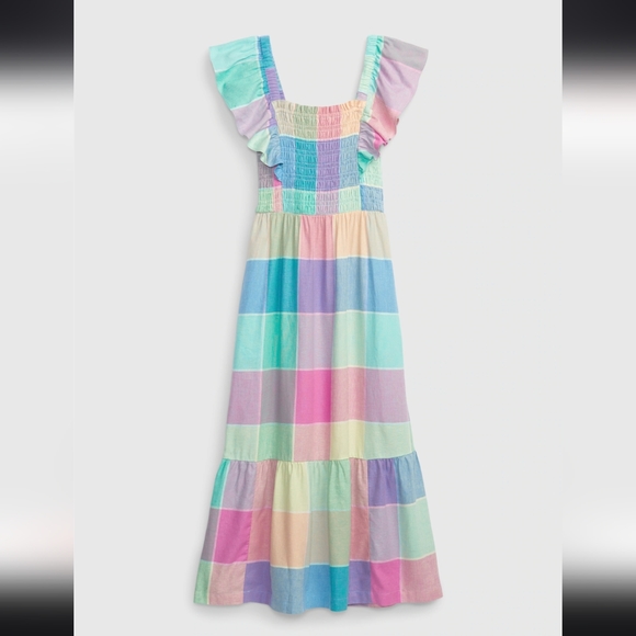 🏵️💚 Gap Blend Flutter Sleeve Square Neck Smocked Midi Dress - Picture 9 of 13